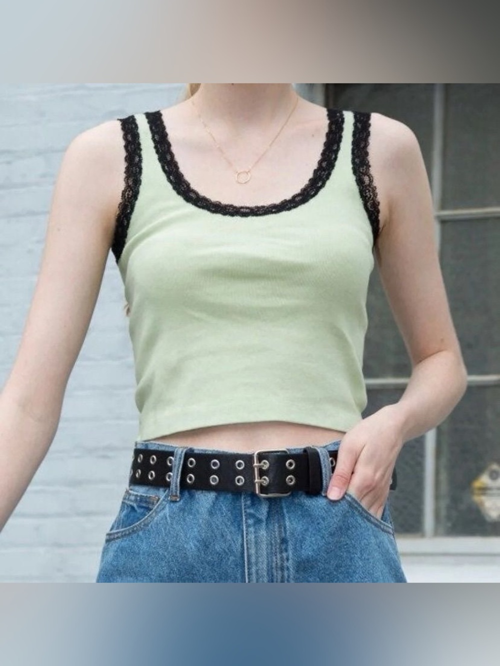 Brandy Melville pastel green lace tank